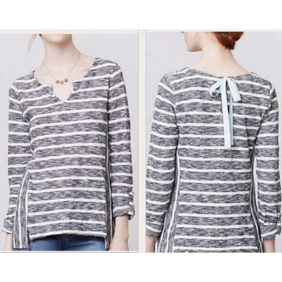 Anthropologie Postmark Striped Top Keyhole Tie - Picture 1 of 8